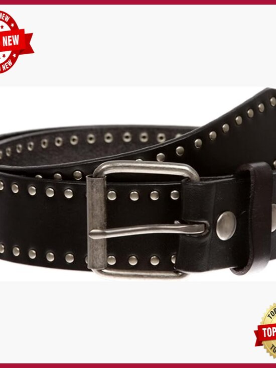 Vintage Studded Leather Belt with Interchangeable Buckle, 1.5\